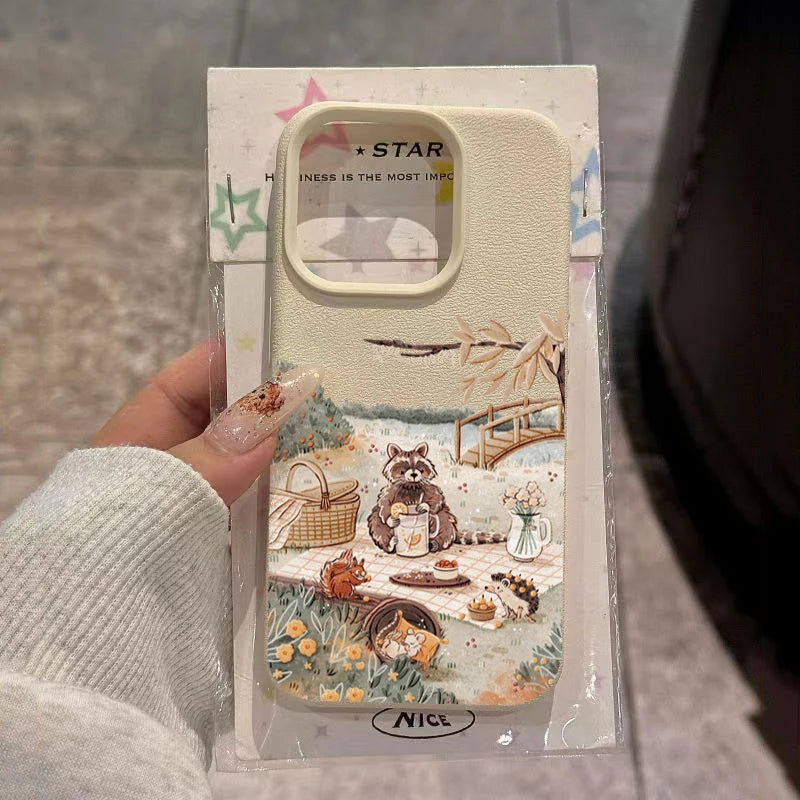 Cartoon Animal Bear Squirrel Phone Case For iPhone 17 16 15 Plus Pro Max Air Cases iPhone 14 Pro Max 16e Cover