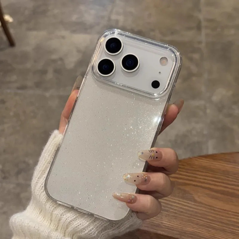Luxury Glitter Bling Transparent Case For iPhone 17 Pro Max 17 Air 14 15 16 Pro Max Shockproof TPU Cover