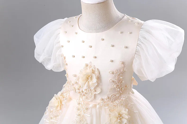 Princess Dress for Girls Elegant Long Tulle Gown  Flower Girl Wedding Dress, Birthday Party Gown, Pageant Costume
