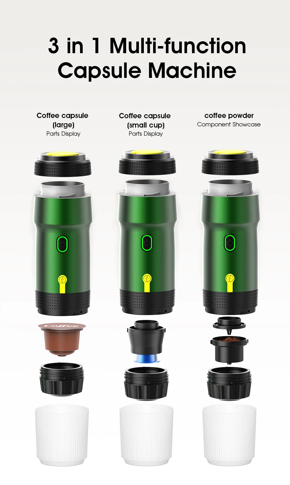 Foombthe Electric Portable Coffee Machine Italian Espresso Machine for Car & Home 3-in-1 Capsule Powder Travel Coffee Maker