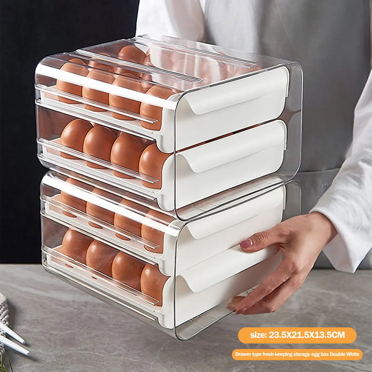 2-Layer 24-Egg Storage Container – Automatic Rolling Egg Holder Space-Saving Refrigerator Organizer