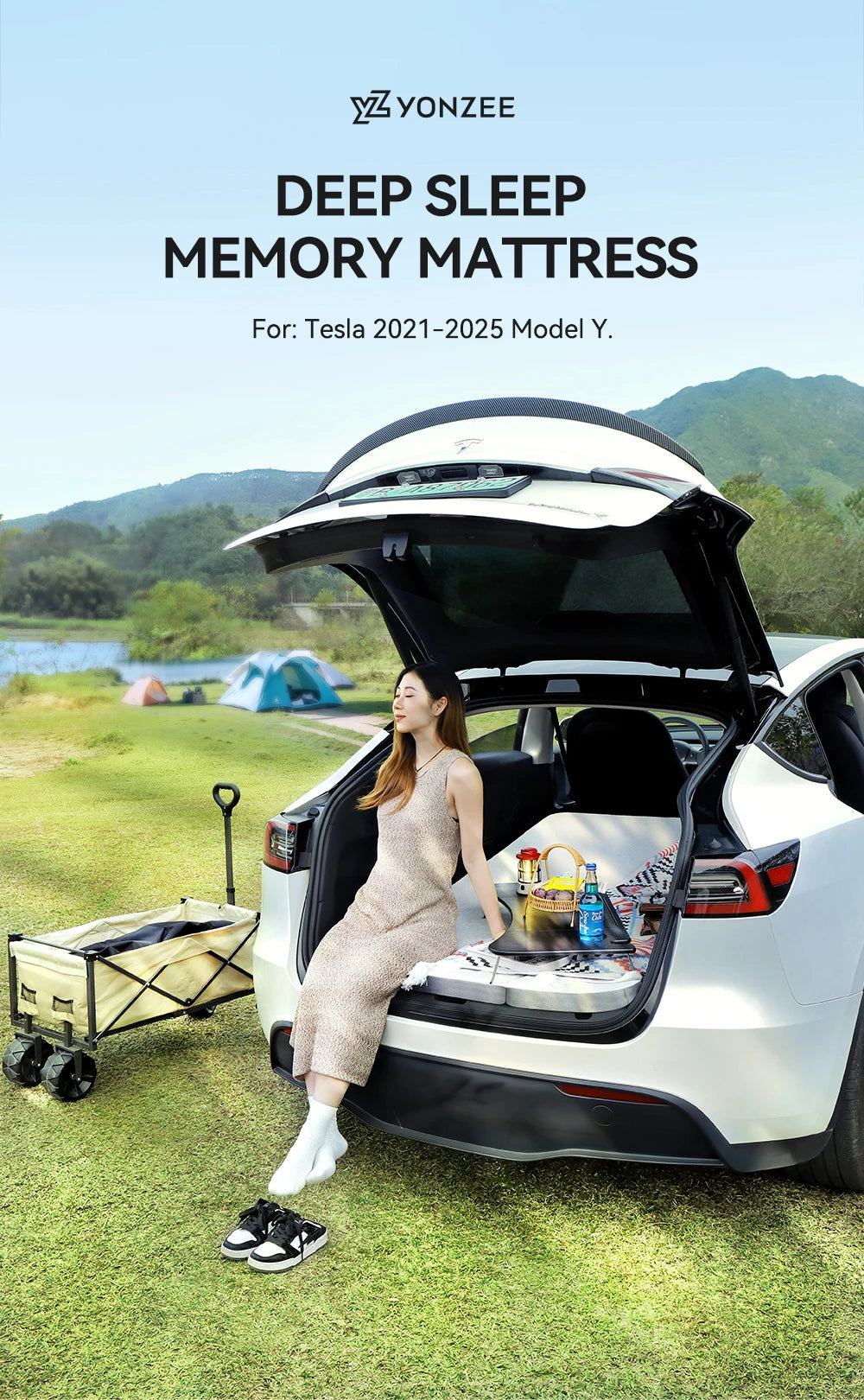 Camping Mattress for Tesla Model Y Juniper 2021 2026 Memory Sponge Car Travel Bed Portable Camping Mattress