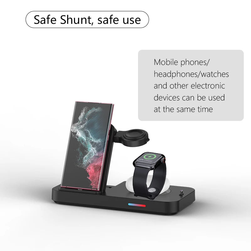 3 in 1Wireless Charger Stand Fast Charging Dock Station Type C For Watch Huawei iPhone 15 14 13 12 Pro Max Earbuds