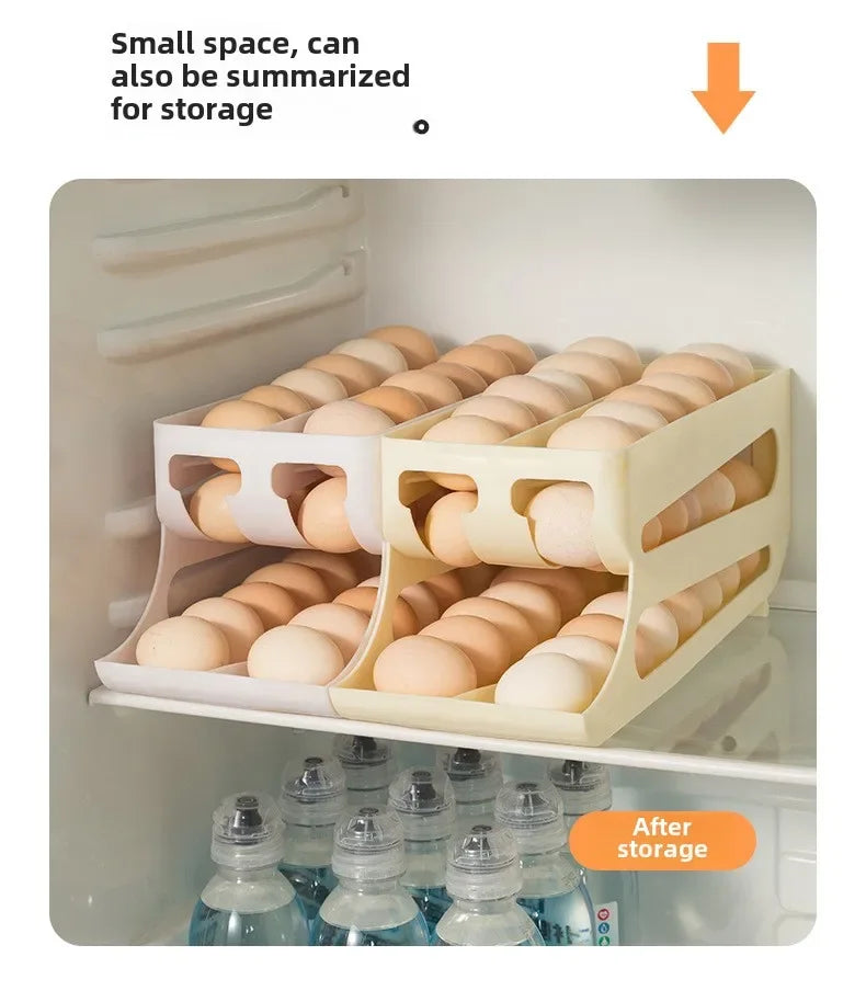 Automatic Rolling Egg Storage Box – Double Mouth Multi-Layer Slanted Egg Dispenser Tray