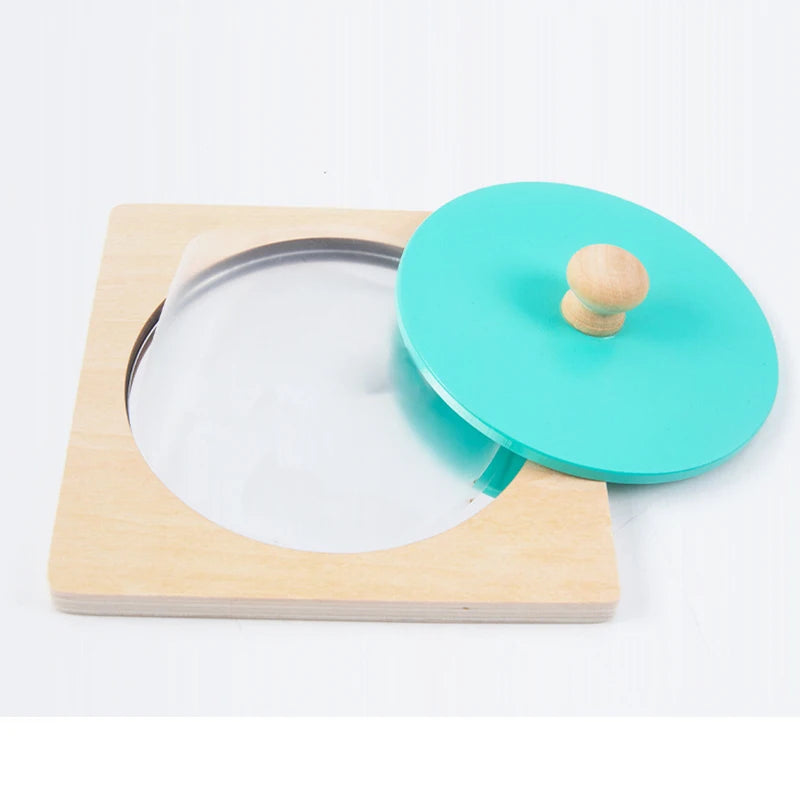 Montessori Mirror Puzzle Baby Busy Board Wooden Toys Mirror Peekaboo Knob Puzzle Shape Matching Game Toddlers Hand Grab Board