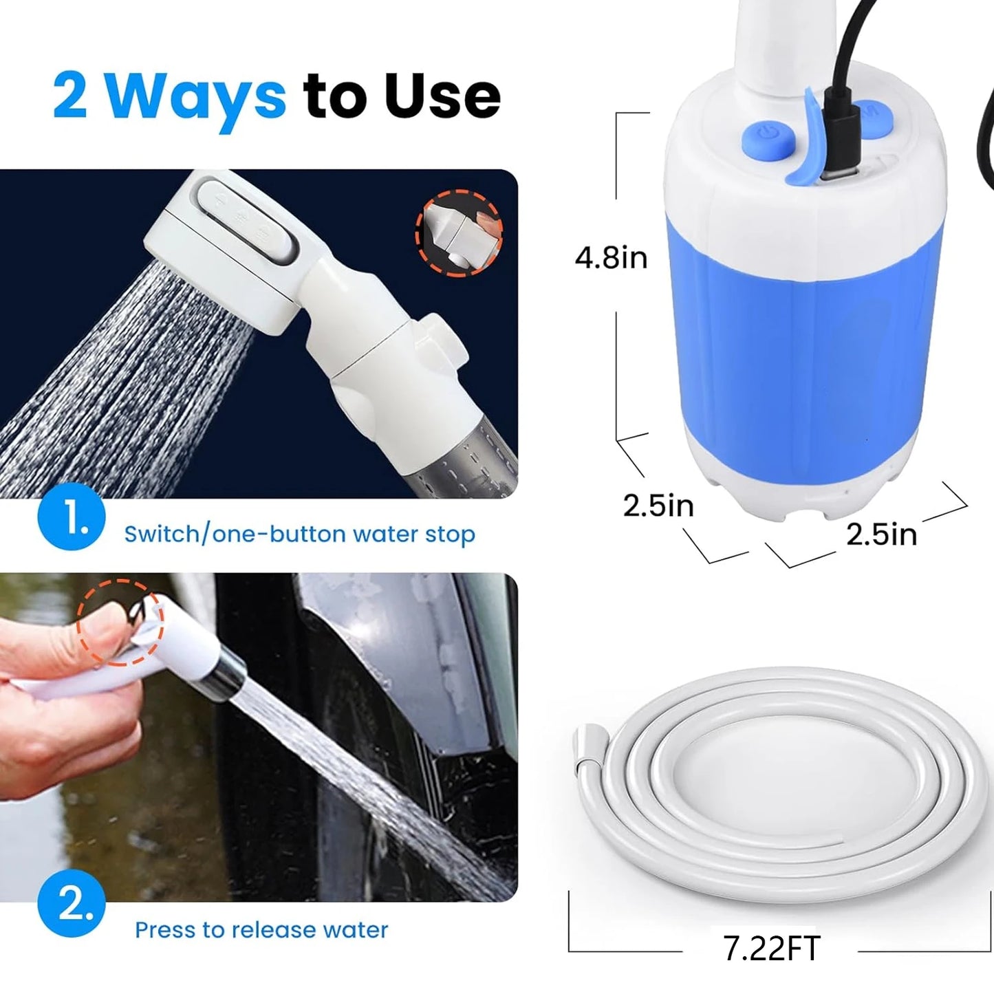 Portable Rechargeable Electric Camping Shower Kit with Dual Shower Heads