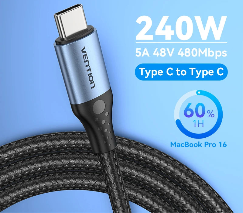 240W PD3.1 USB Type C to Type C Cable 5A 48V Fast Charger for Samsung  Xiaomi iPhone 15 Macbook Laptop USB Cable
