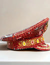 Red Rose Bling Captain Hat Rhinestone for Woman Steampunk Military Cap for Men Burning Man Music Festivals Accessories