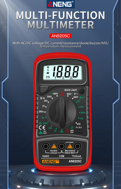 Digital Multimeter AC/DC Ammeter Volt Ohm Multimetro Tester Meter With Thermocouple LCD Backlight Portable