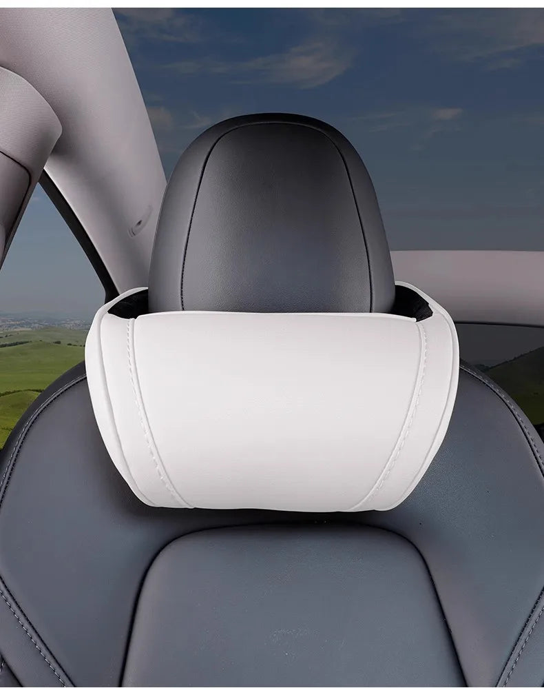 Memory Foam Car Neck Pillow for Tesla Model 3 Y X S PU Leather Headrest Support