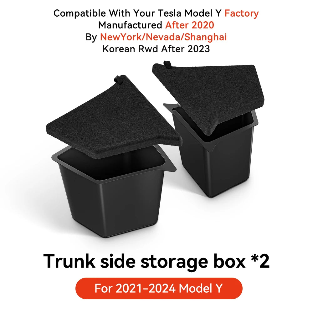 Trunk Side Storage Box Organizer for Tesla Model Y Juniper 2025 2026 Flocking TPE Partition Mat