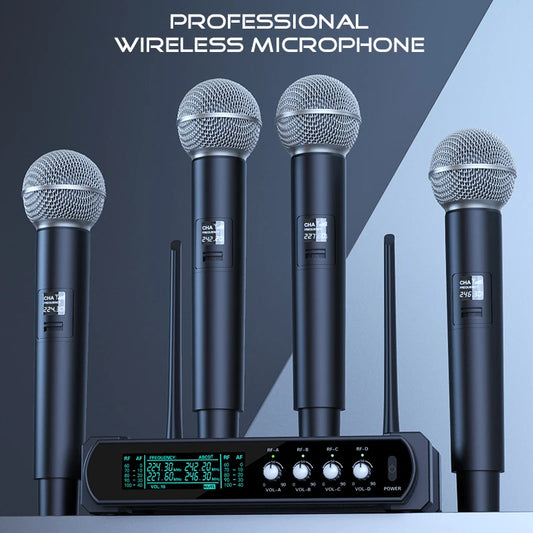4 Channel UHF Wireless Handheld Microphone System for Karaoke Events and Performances