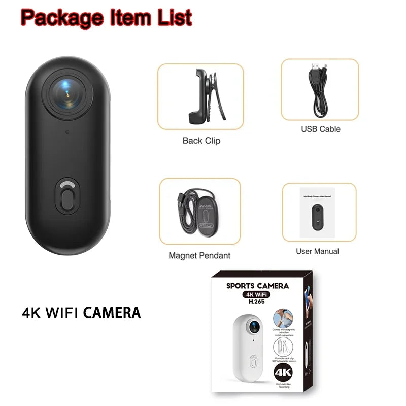 Mini 4K Action Body Camera with WiFi EIS and 30M Waterproof Housing