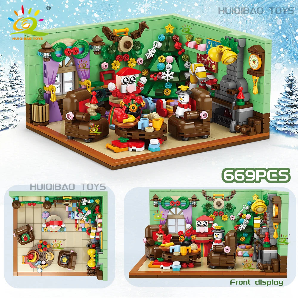 Christmas 24 Day Countdown Calendar Tree Santa Claus Train Model Building Block DIY Bricks Toys for  Adult Gift