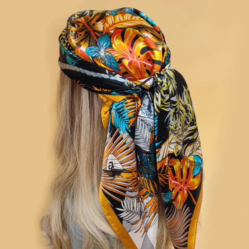 Kerchief Silk Satin Neck Scarf Women Print Hijab Female Square Shawls Wraps office Lady muffler bandanna