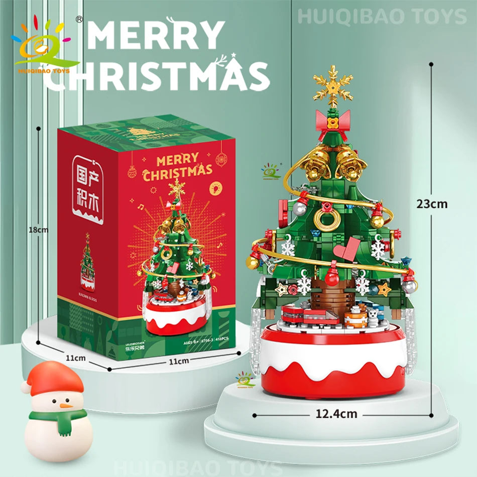 Mini Christmas Tree Santa Claus Music Box Model Micro Bricks Building Block DIY Bricks Toys for Adult Gift