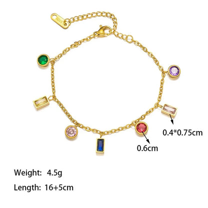 Colored Zircon Square Crystal Tassel Necklace Gold Plated Choker Titanium Steel Bracelet 45 CM