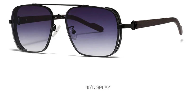 Vintage Square Wooden Frame Sunglasses With UV400 Protection
