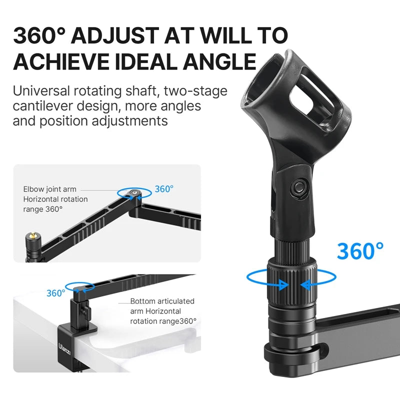 Low Level Microphone Stand 360° Adjustable Foldable Microphone Arm for Live-streaming Video Recording