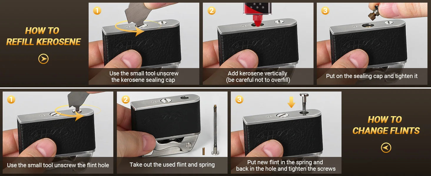 Vintage Kerosene Lighter, Windproof Soft Flame, Metal and Leather Trench Lighter, Fluid Refillable Pocket Lighters