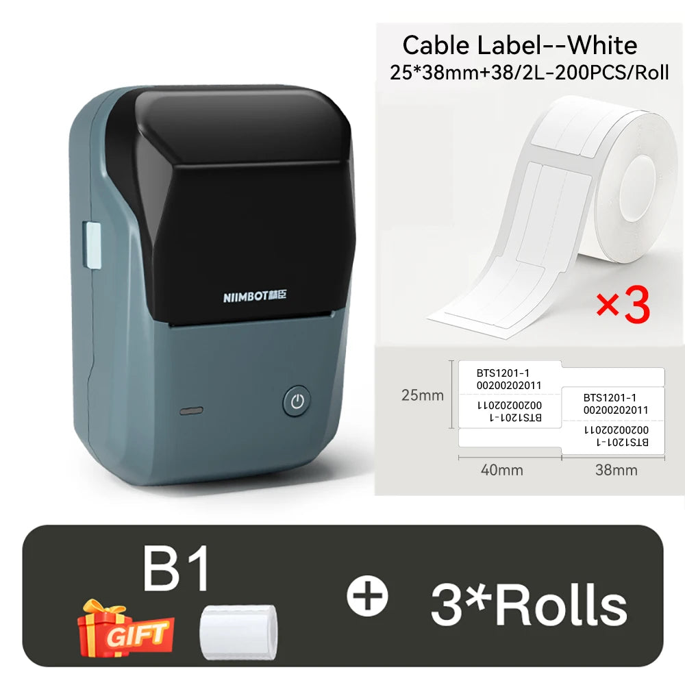 B1 Mini Thermal Label Printer, Bluetooth Wireless Sticker Maker 25–50mm, Portable Inkless Label Printer for Cable Management & Business