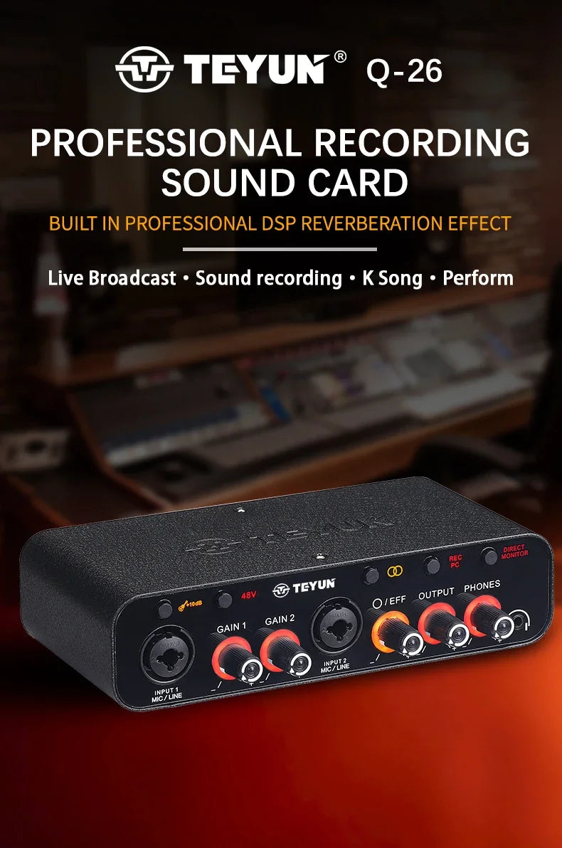 2 Channel USB Audio Interface Mixer For Guitar Recording And Studio Streaming