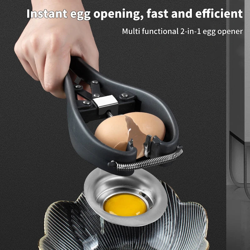 Stainless Steel Egg Cracker & Separator – Handheld Egg Opener with Yolk White Separator Tool