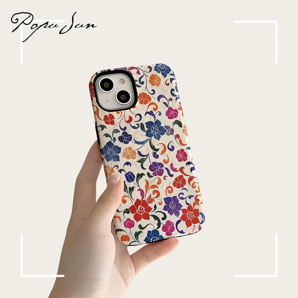 Flower Flora Green Leafs 2 in 1 Phone Case for iPhone 16 15 Pro Max 16 Plus Double Deck Shockproof Protective Cover