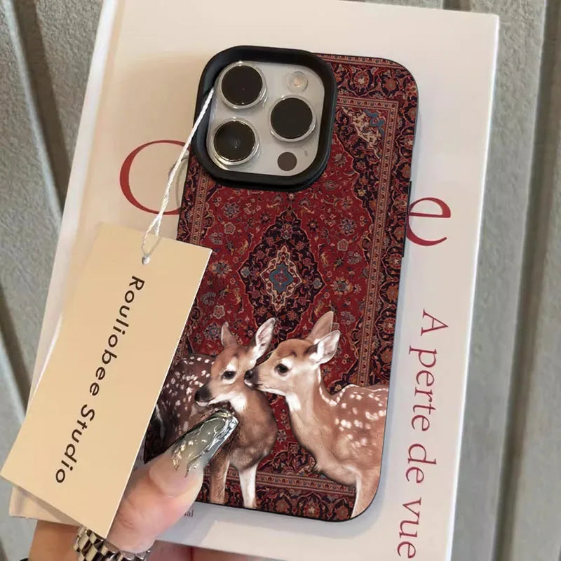 For iPhone 16 Case Vintage Deer Lichee Pattern Phone Cases for iPhone 14 15 16 17 Air Pro Max 16E XS XR Plus Soft Cover