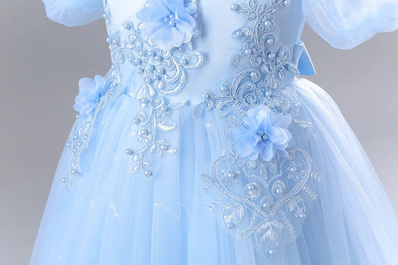 Princess Dress for Girls Elegant Long Tulle Gown  Flower Girl Wedding Dress, Birthday Party Gown, Pageant Costume