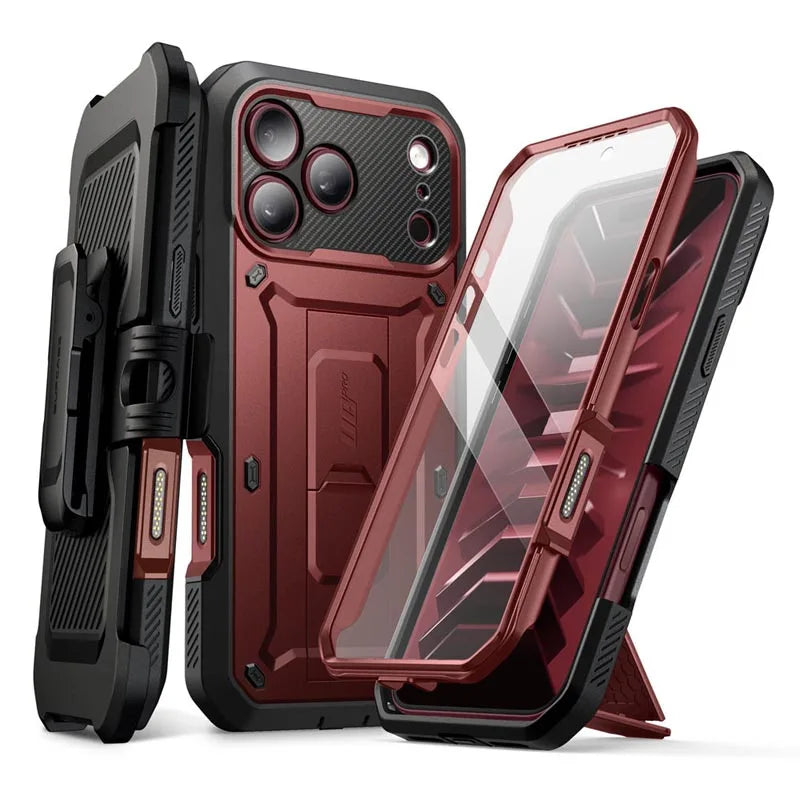 Full Body Rugged Phone Case with Built In Screen Protector and Belt Clip Holster for iPhone 17 Pro Max and iPhone 18 Pro Max