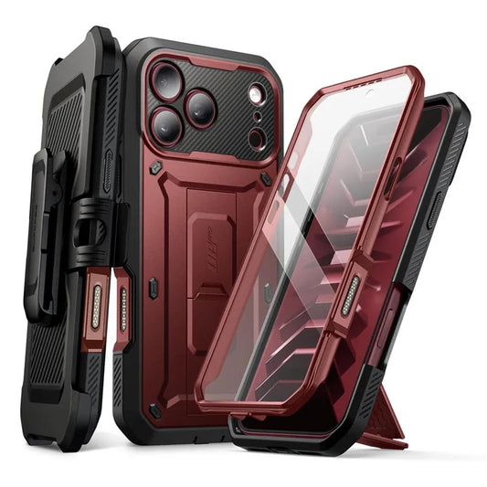 Full Body Rugged Phone Case with Built In Screen Protector and Belt Clip Holster for iPhone 17 Pro Max and iPhone 18 Pro Max
