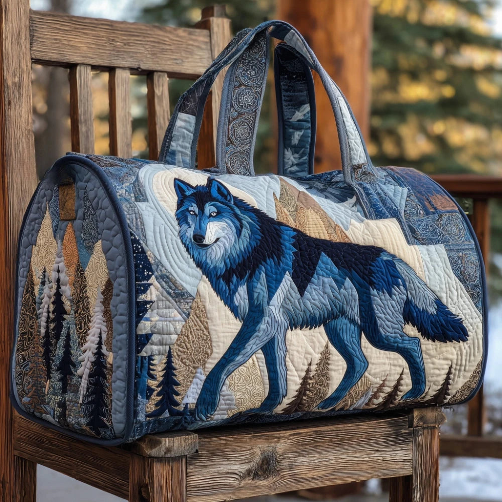 Quilted Wolf Feather Travel Duffel Bag 3D Printed Tribal Spirit Animal Lightweight Carry-On Weekender Bag for Adventure Gym