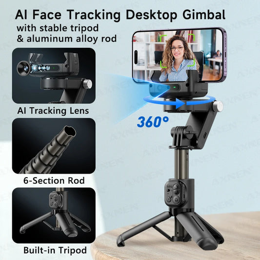 Q19 AI Desktop Gimbal Stabilizer 360 Rotation Auto Face Tracking Mobile Phone Handheld Anti-shake Selfie with Fill Light