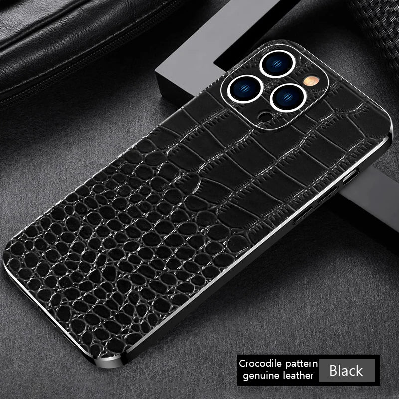 Genuine Leather Phone Case for iPhone 16 15 Pro Max 14ProMax Luxury Soft Edges Shockproof Camera Protection Cover