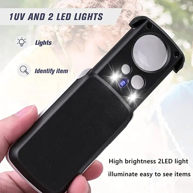 30X 60X 90X LED UV Jewelry Loupe Slide-Out Pocket Magnifier