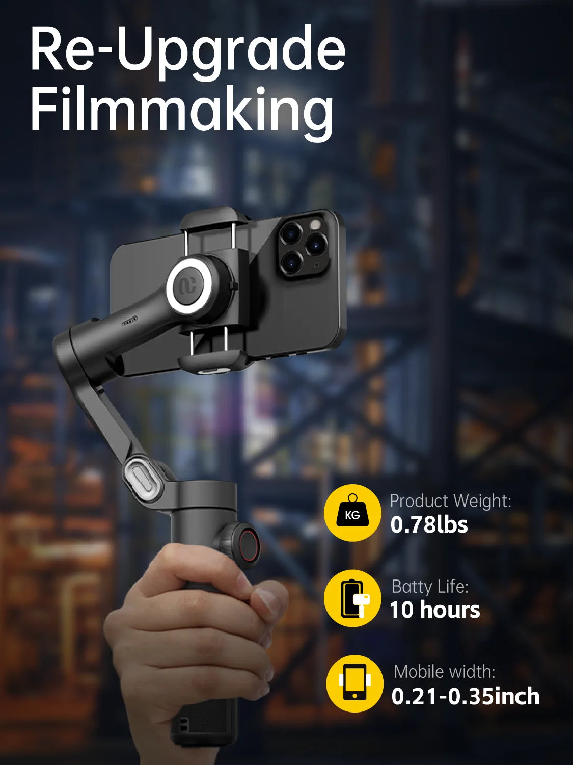 Gimbal Stabilizer for Smartphone Foldable 3-Axis Gimbal for iPhone & Android