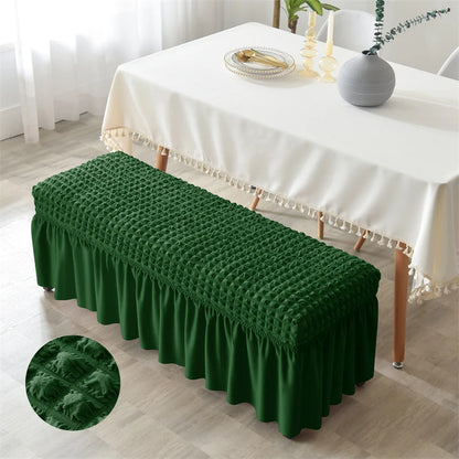 Stretch Long Bench Cover with Skirt Seersucker Ottoman Covers Elastic Piano Stool Protector Bedroom Bedside Footrest Slipcovers