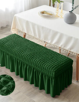 Stretch Long Bench Cover with Skirt Seersucker Ottoman Covers Elastic Piano Stool Protector Bedroom Bedside Footrest Slipcovers