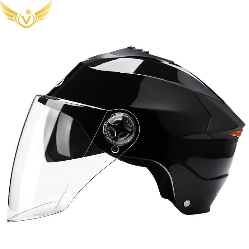 LED Motorcycle Half Helmet with Dual Visor Rechargeable Light