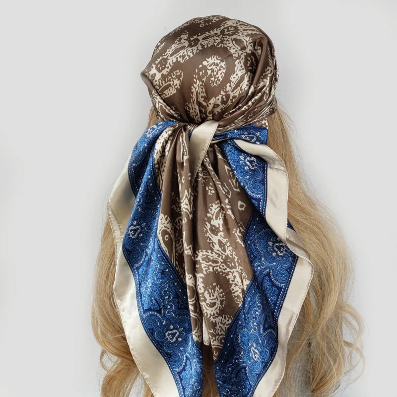 Retro Women Silk Scarf Bandanna Fashion Bohemian Pattern Square Hijab Lady Wrap Headband foulard muffler