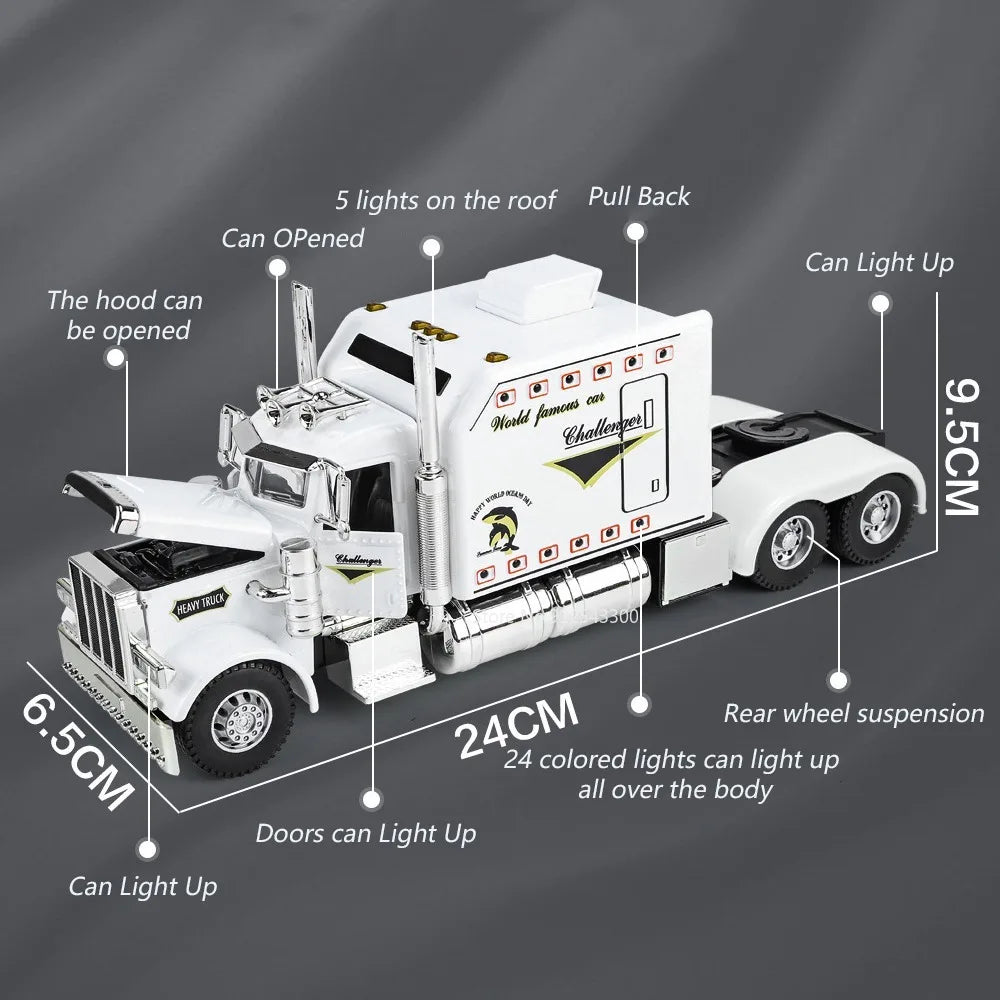 1/24 Scale Peterbilt 389 Heavy Truck Tractor Toy Model Alloy Diecast Sound Light Pull Back Model Truck Boys Toy Gifts Collection