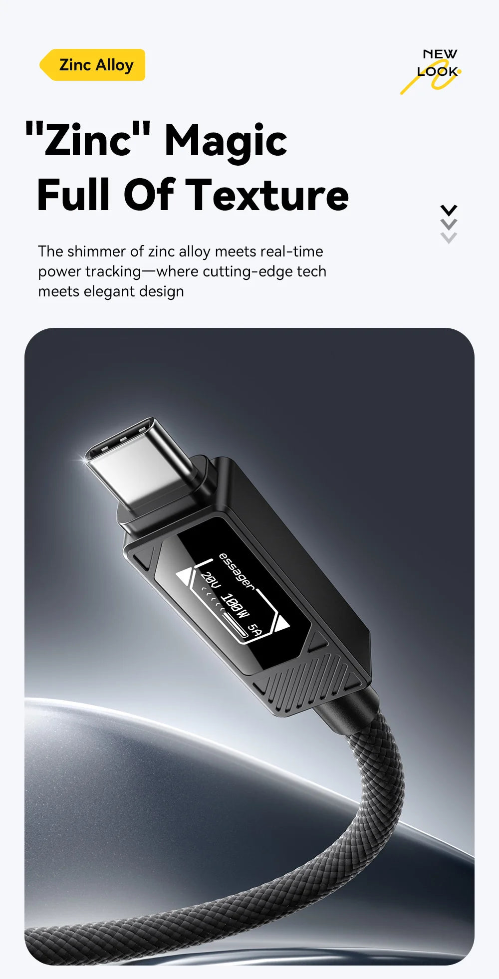 100W USB-C to USB-C Fast Charging Cable with LED Display