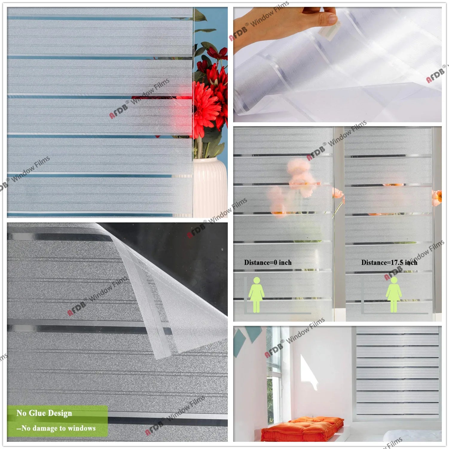 Frosted Privacy Striped Window Film Office Decorative Self Adhesive Glass Window Decals Width 65/75/85/90 by 200 cm