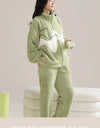 Women’s Christmas Fleece Pajama Set – Warm Flannel Zipper Sleepwear, Thick Coral Velvet