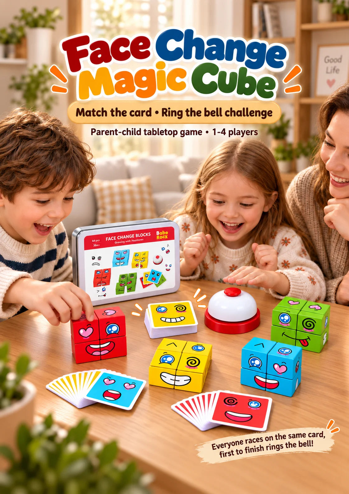 Wooden Facial Expression Matching Cube Puzzle