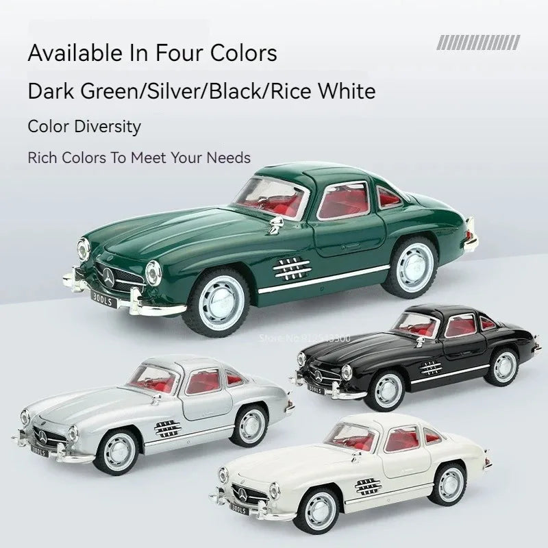 1:32 500K 300SL Vintage Car Model Toy Shock Absorption Alloy Diecast Vehicle Models Sound Light Pull Back Collection Gifts