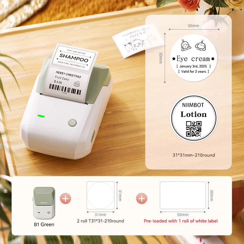 B1 Portable Label Printer, Bluetooth Wireless Mini Thermal Label Maker 20–50mm, Inkless Sticker Printer for Home & Business
