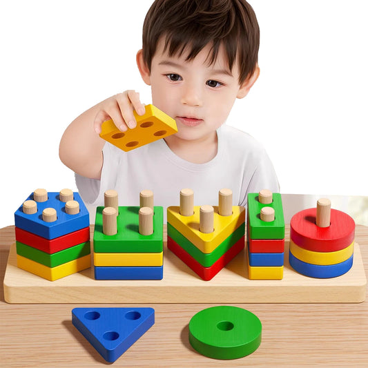 Montessori Wooden Sorting Stacking Toys Shape Color Cognition Toy Matching Puzzle Educational Game For 1 2Years Gift