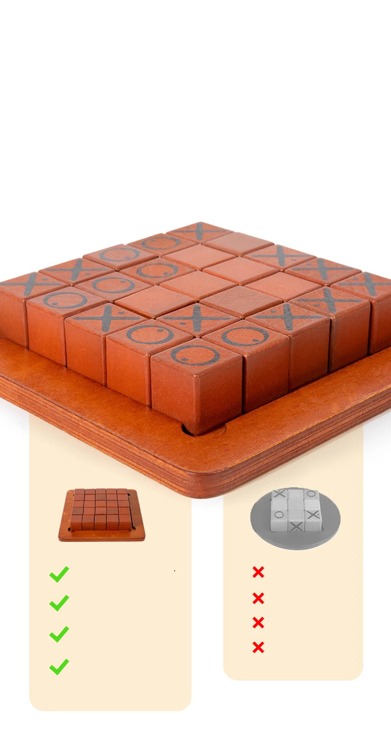 Wooden Push and Shove Tic Tac Toe Strategy Game